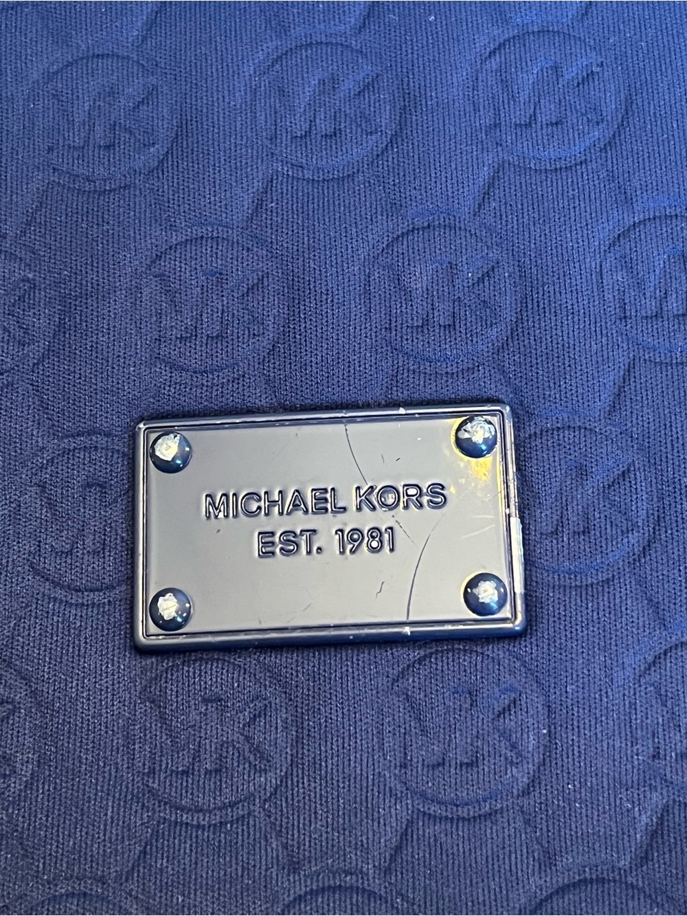 Michael Kors Navy Embossed MK Tablet/Laptop Pouch with Logo Plaque - Picture 3 of 11